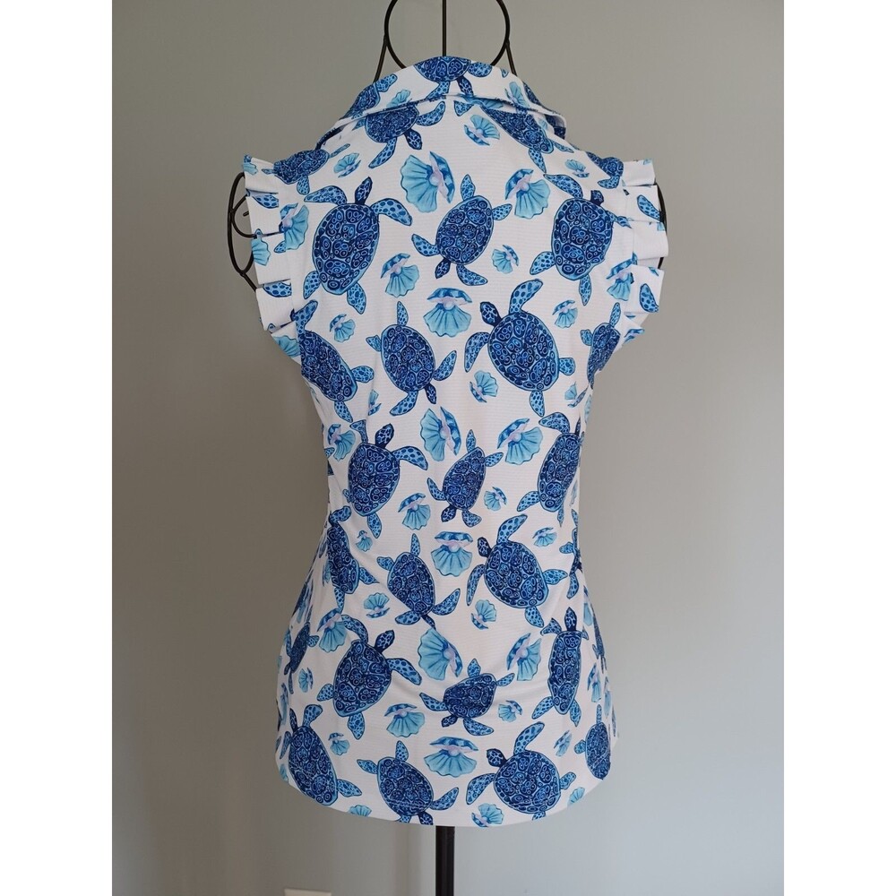 X by Gottex Womens Sz S Golf Shirt Turtles & Pearls Pleated Sleeves - Picture 3 of 3